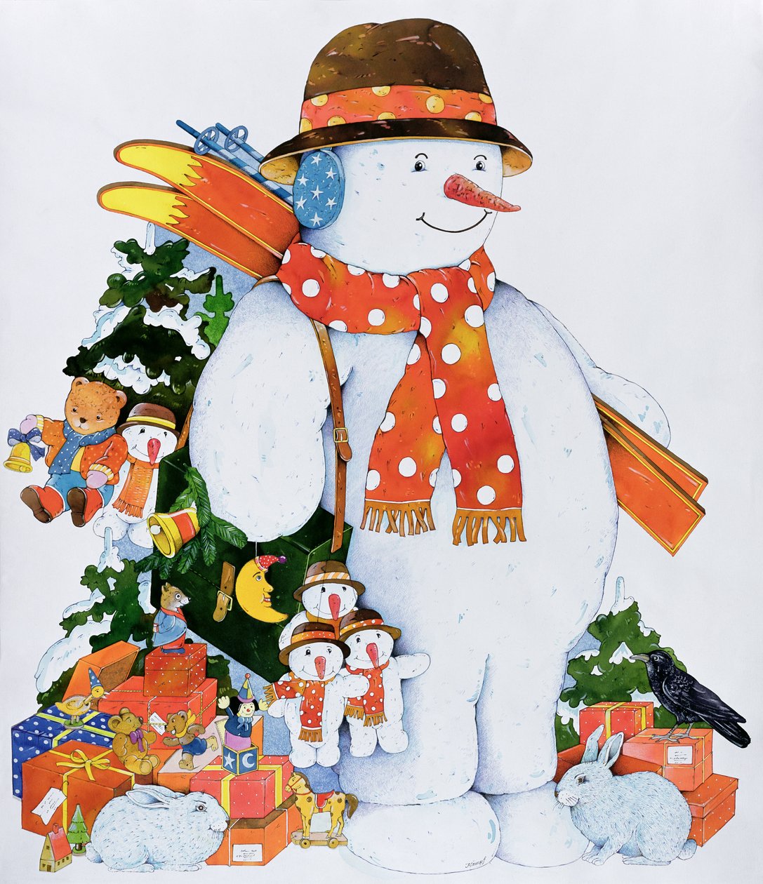 Snowman with Skis，1998（wc on paper） 作者 克里斯汀·坎普夫（Christian Kaempf）