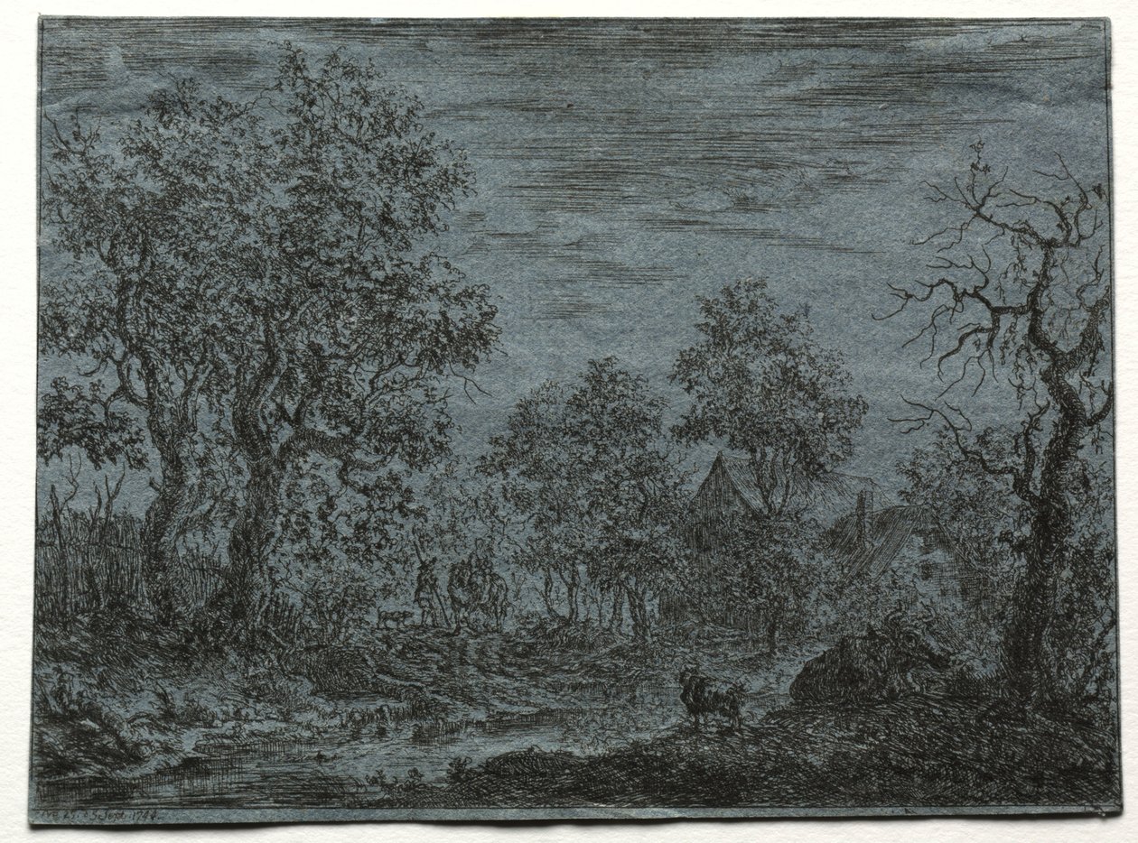 前景广阔的小河与牛和山羊，1744年。 作者 克里斯蒂安·路德维希·冯·哈格多恩