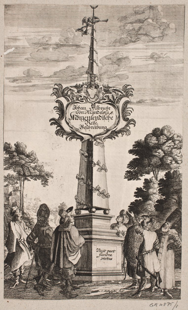 Titelblad til Johann Albrecht Mandelslo，"Morgenländische Reisebeschreibung [...], Schleswig 1668 作者 克里斯蒂安·罗斯吉瑟