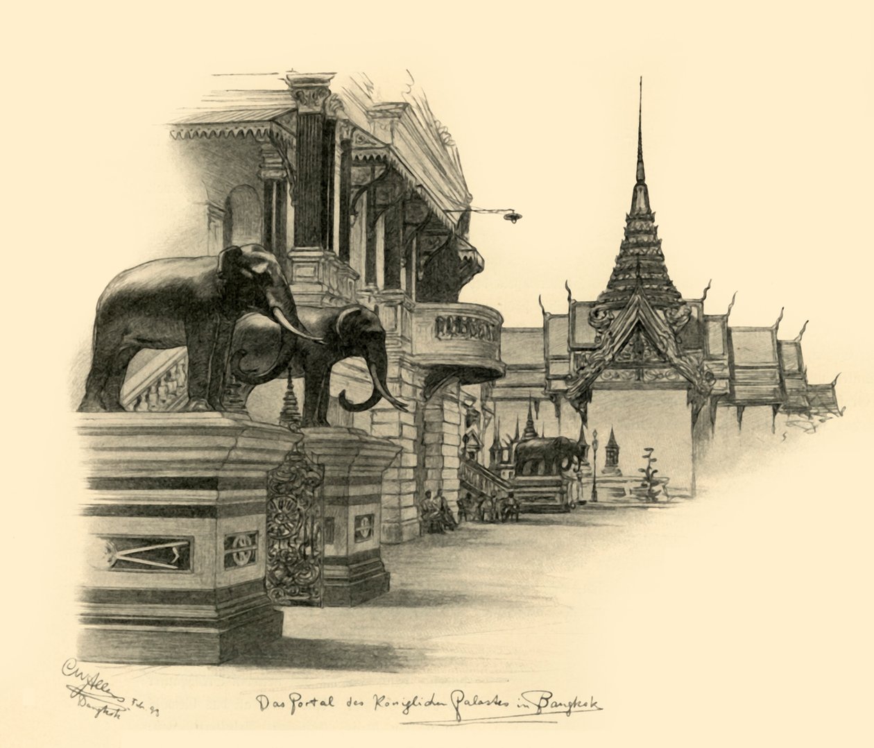 暹罗曼谷王宫的入口，1898年。   作者 克里斯蒂安·威廉·艾尔斯