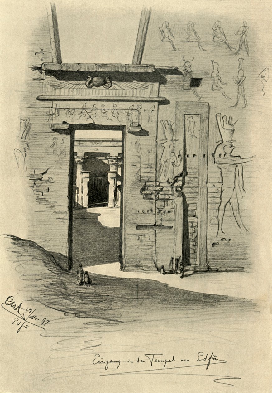 埃及埃德福神庙的入口，1898年。 作者 克里斯蒂安·威廉·艾尔斯