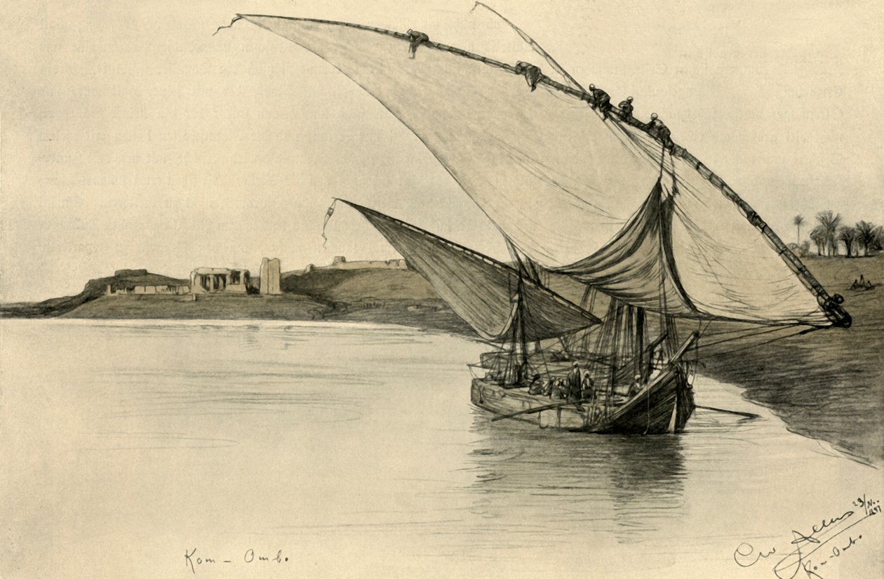 尼罗河上的Felucca，位于埃及Kom Ombo，1898年。   作者 克里斯蒂安·威廉·艾尔斯