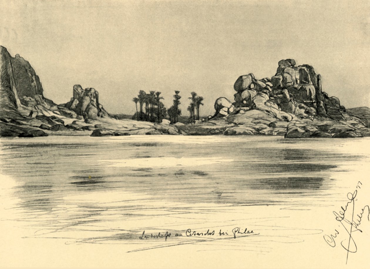 1898年，埃及尼罗河上菲莱岛附近的第一条大瀑布。   作者 克里斯蒂安·威廉·艾尔斯