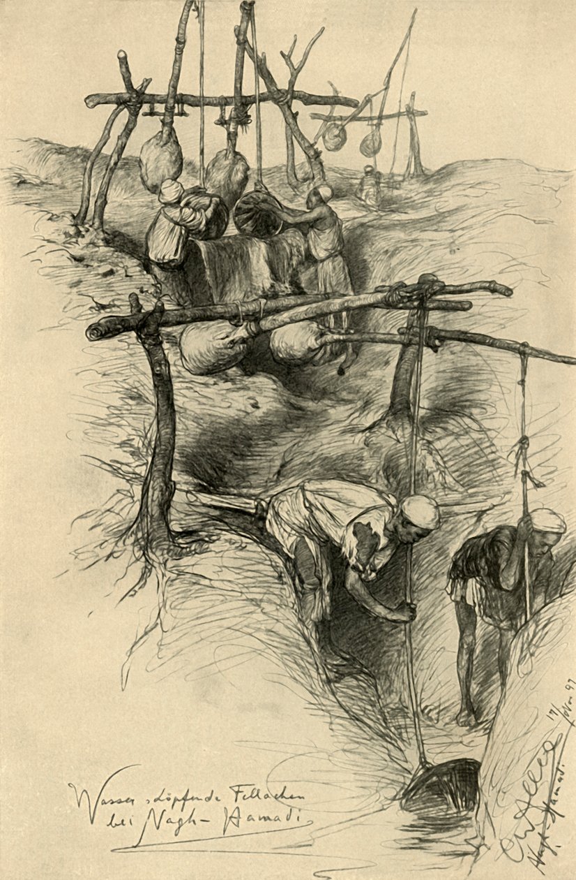 用沙杜夫从尼罗河提水，埃及纳格-哈马迪，1898年。 作者 克里斯蒂安·威廉·艾尔斯