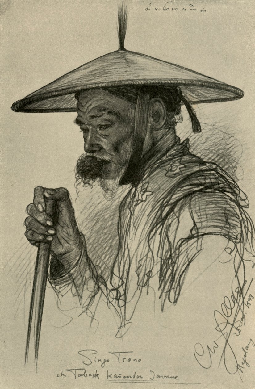 Singo Trono--男人在咀嚼烟草，马格朗，爪哇，1898年。   作者 克里斯蒂安·威廉·艾尔斯