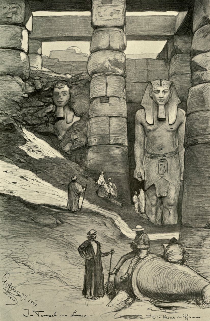 埃及卢克索神庙的雕像，1898年。 作者 克里斯蒂安·威廉·艾尔斯