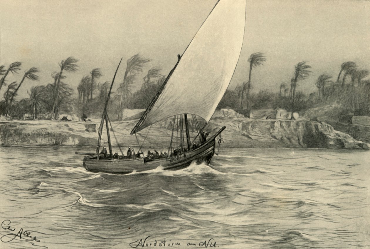 来自北方的尼罗河风暴，埃及，1898年。   作者 克里斯蒂安·威廉·艾尔斯