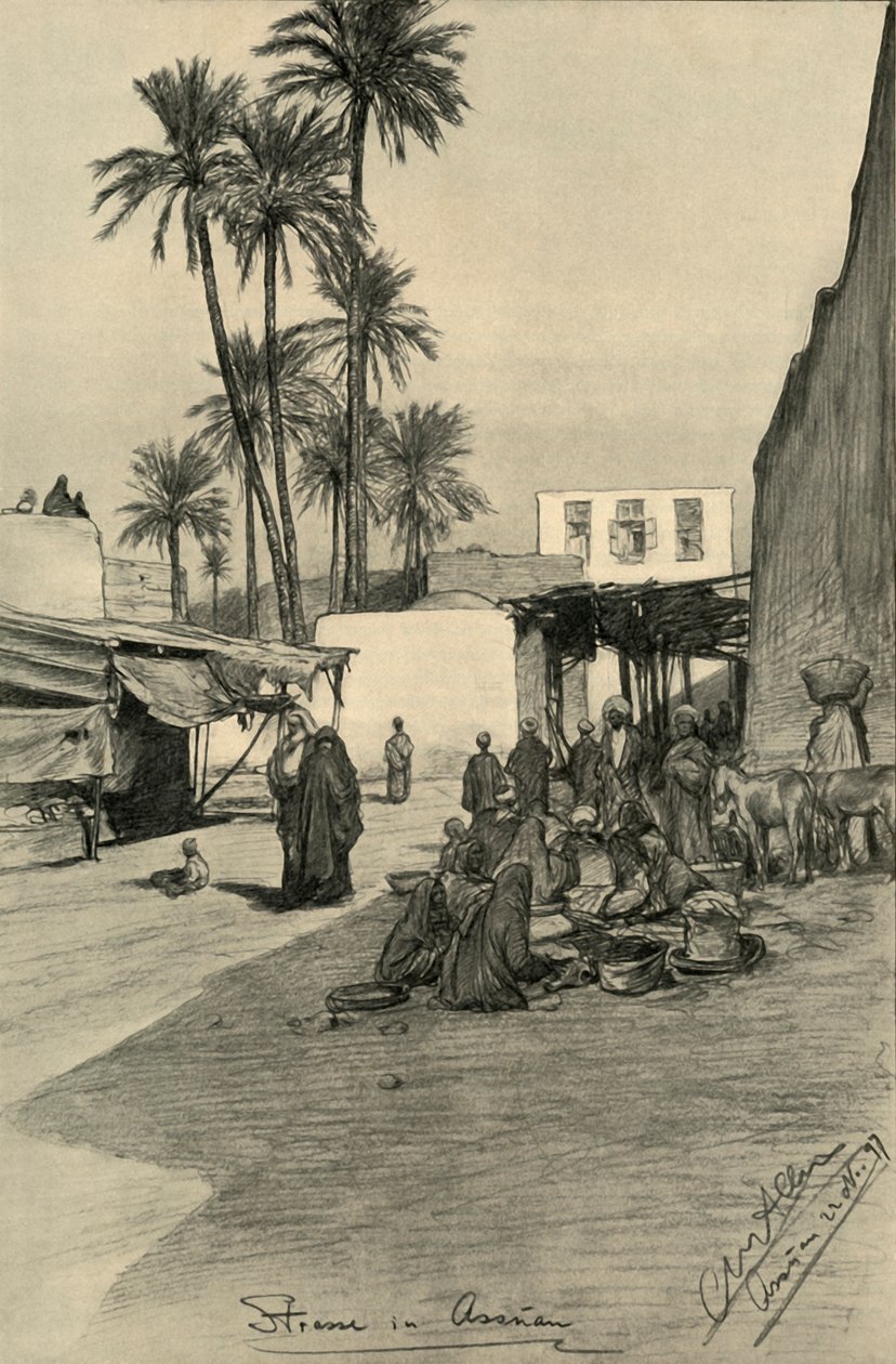 埃及阿斯旺的街道，1898年。 作者 克里斯蒂安·威廉·艾尔斯