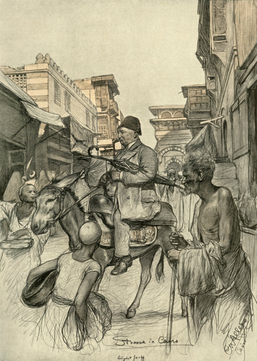 开罗的街道，1898年。 作者 克里斯蒂安·威廉·艾尔斯
