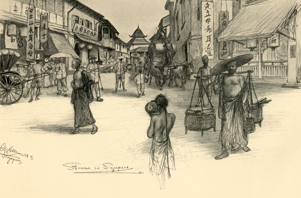 街景，新加坡，1898年。   作者 克里斯蒂安·威廉·艾尔斯