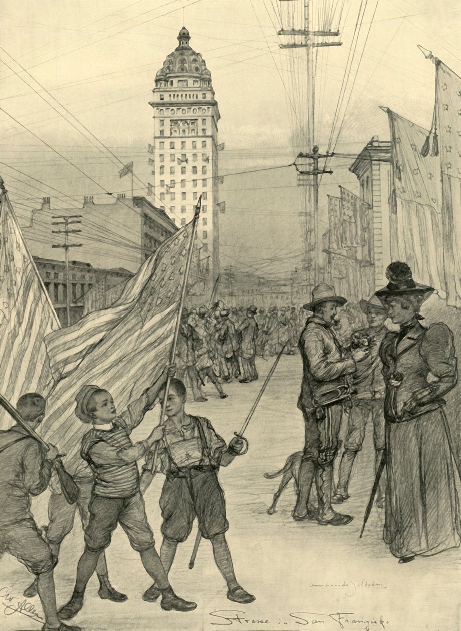 美国旧金山的街景，1898年。 作者 克里斯蒂安·威廉·艾尔斯