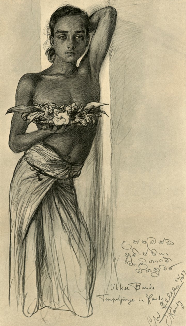 乌库-班达，年轻人在寺庙，康提，锡兰，1898。 作者 克里斯蒂安·威廉·艾尔斯