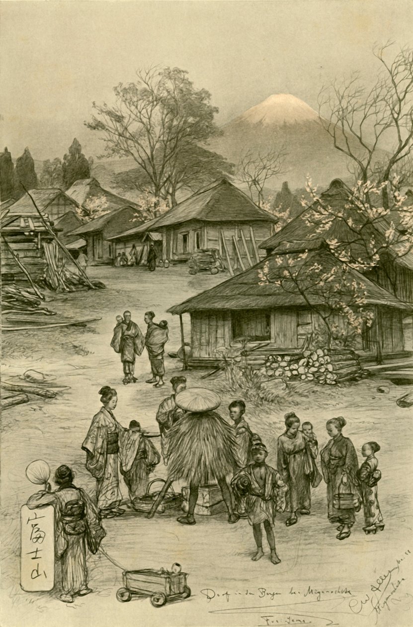 富士山附近的村庄，日本Miyanoshita，1898年。   作者 克里斯蒂安·威廉·艾尔斯