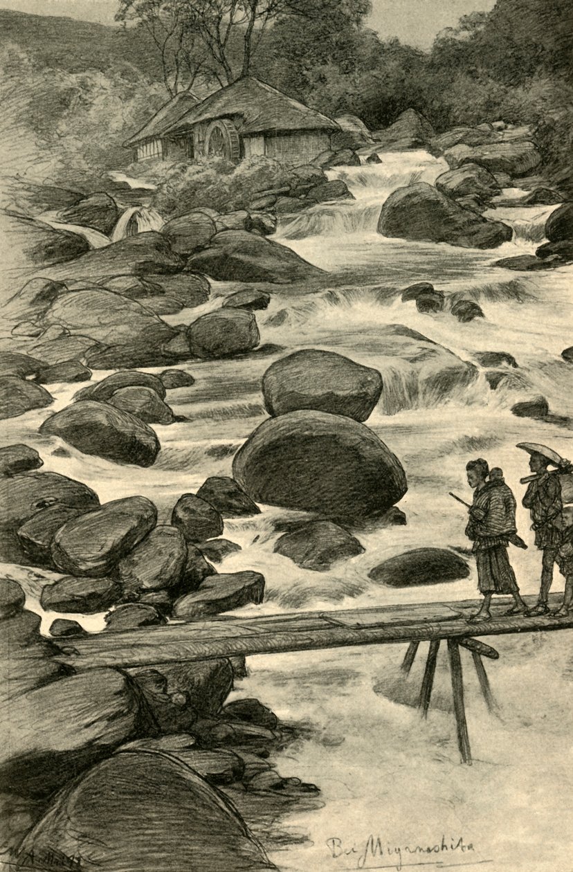 日本Miyanoshita的瀑布，1898年。   作者 克里斯蒂安·威廉·艾尔斯