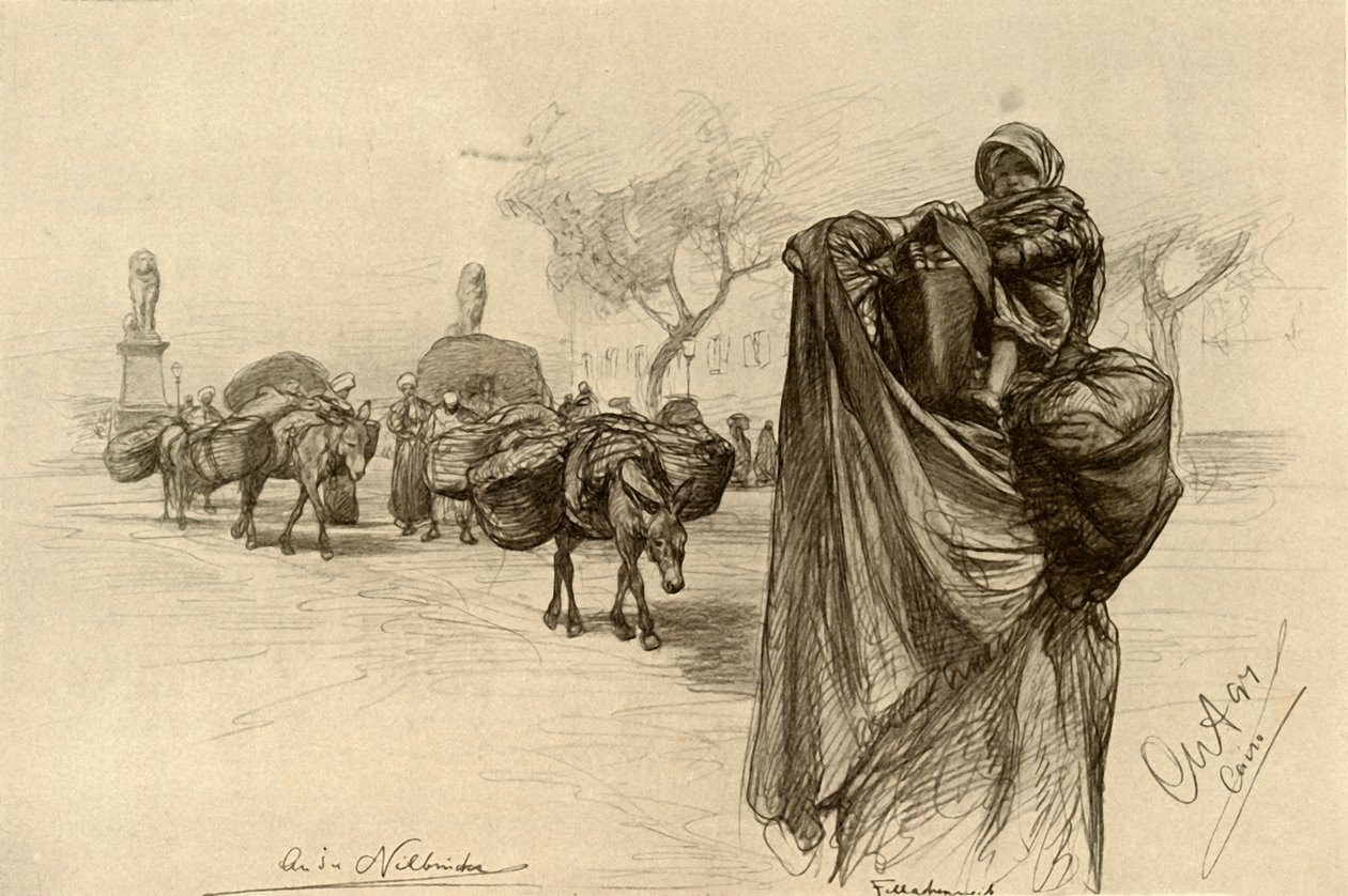开罗Kobri el Gezira桥附近的妇女和儿童，1898年。 作者 克里斯蒂安·威廉·艾尔斯