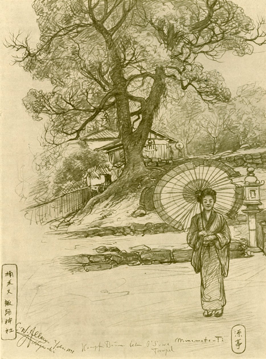 打着阳伞的女人，日本长崎，1898年。 作者 克里斯蒂安·威廉·艾尔斯