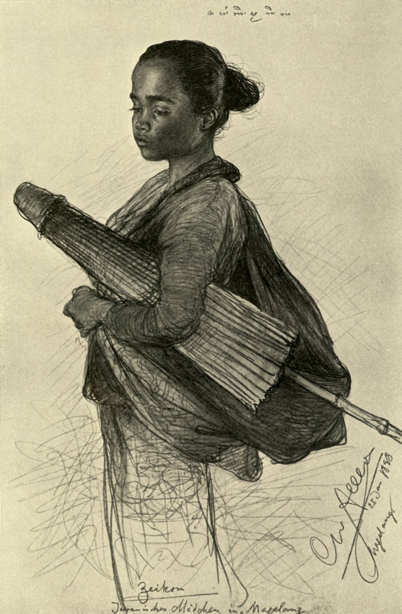 拿着阳伞的年轻女子，马加良，爪哇，1898年。   作者 克里斯蒂安·威廉·艾尔斯