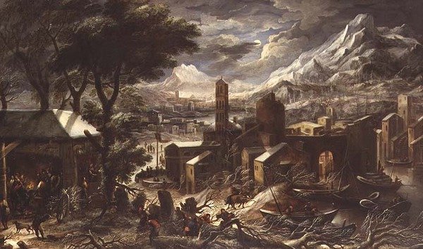 阿尔卑斯山的冬季景观 作者 Christian de (circle of) Koninck