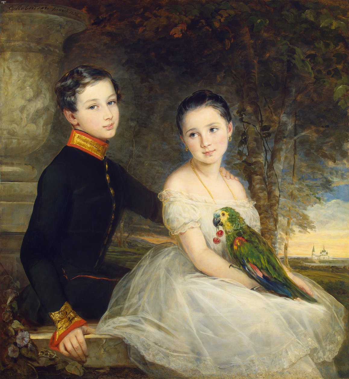 Children with parrot par Robertson, Christina (1796-1854) 作者 克里斯蒂娜·罗伯逊（Christina Robertson）