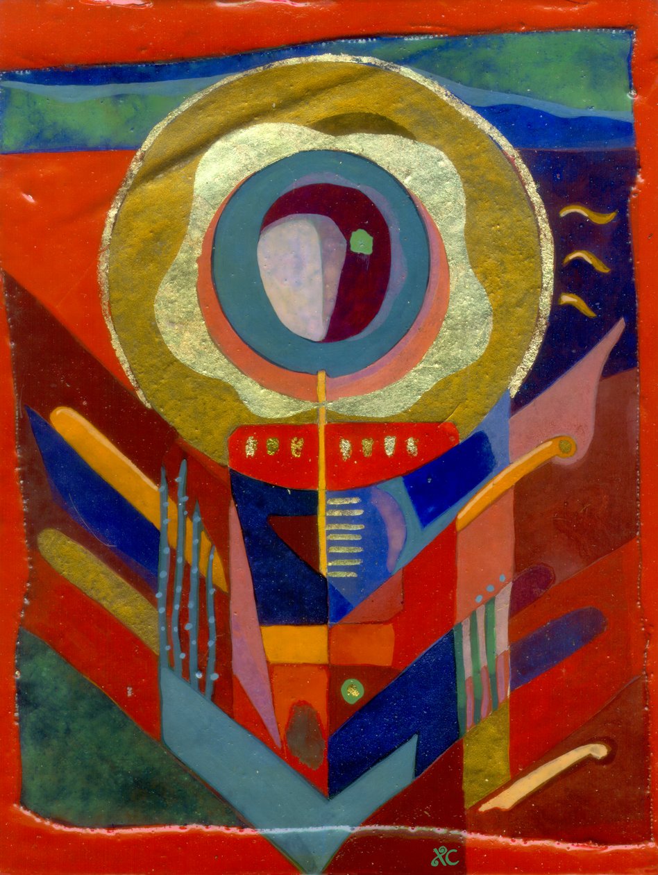 红色天使》，约 2005 年（蛋彩画，石膏板，金箔） 作者 克里斯蒂娜·萨吉