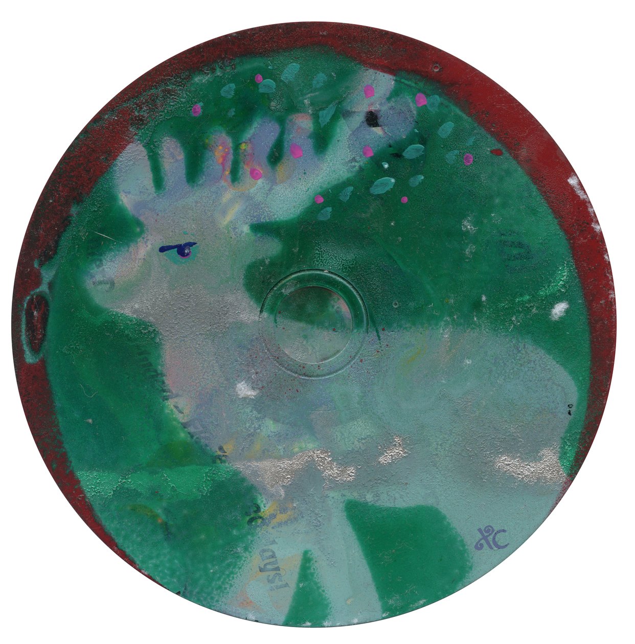 驯鹿》，约 2023 年（丙烯酸画在 CD 上） 作者 克里斯蒂娜·萨吉