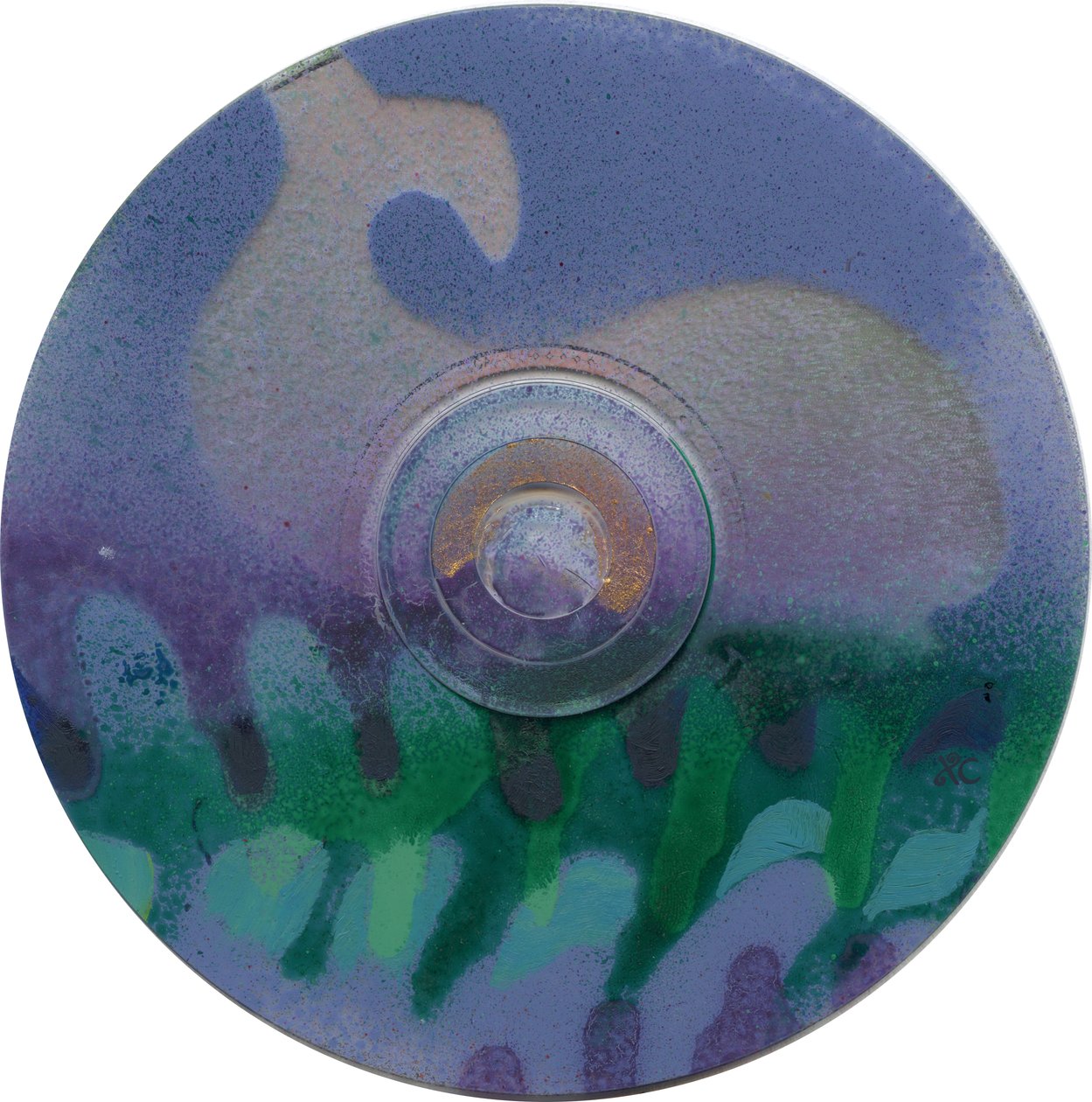 鲸鱼，约 2023 年（丙烯酸刻在 CD 上） 作者 克里斯蒂娜·萨吉