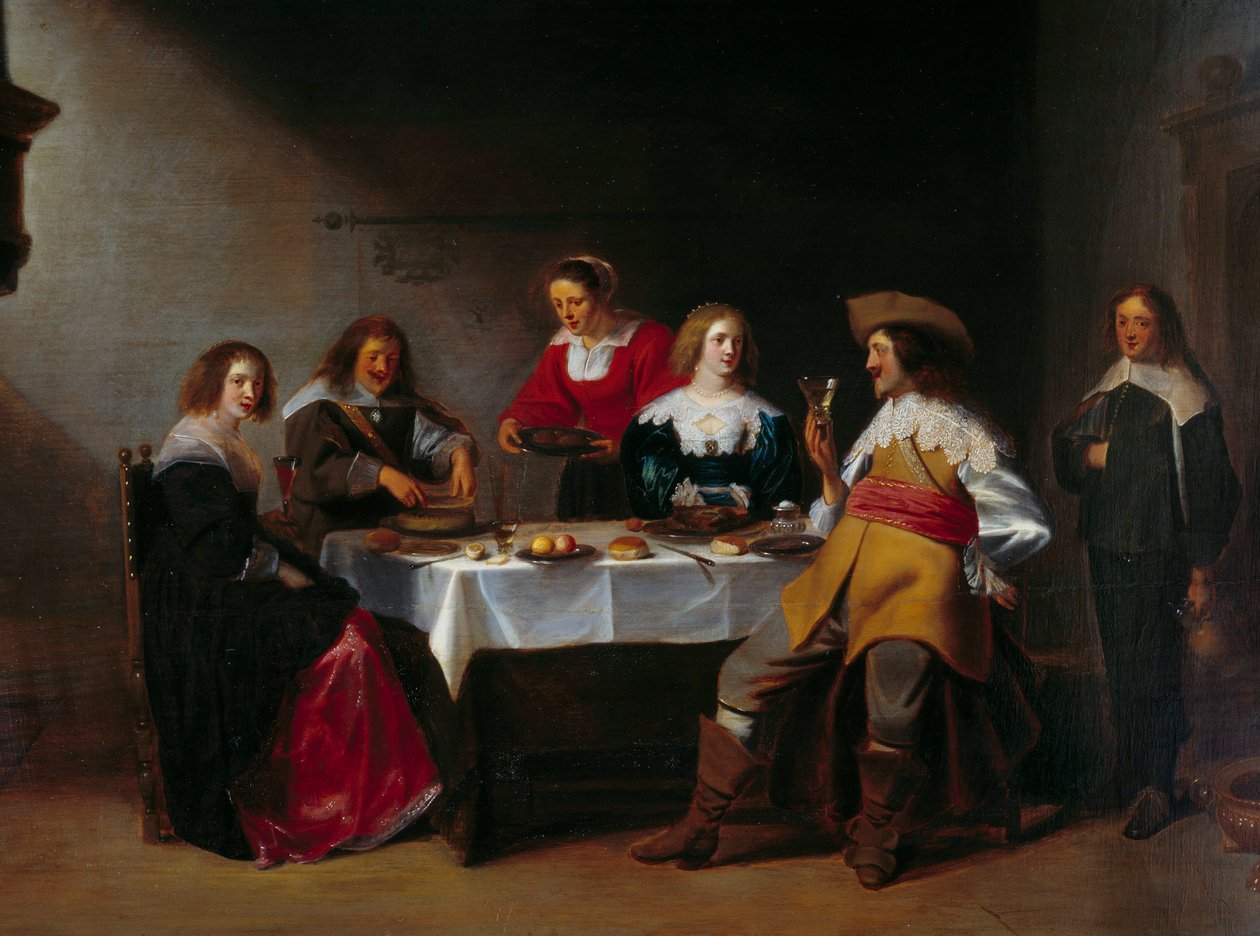 Christophe Van Der Lamen (1606-1651) (ec.flam) 17 世纪鲁昂美术博物馆的“公司餐”细节。 作者 克里斯托夫·雅各布斯·范·德·拉曼