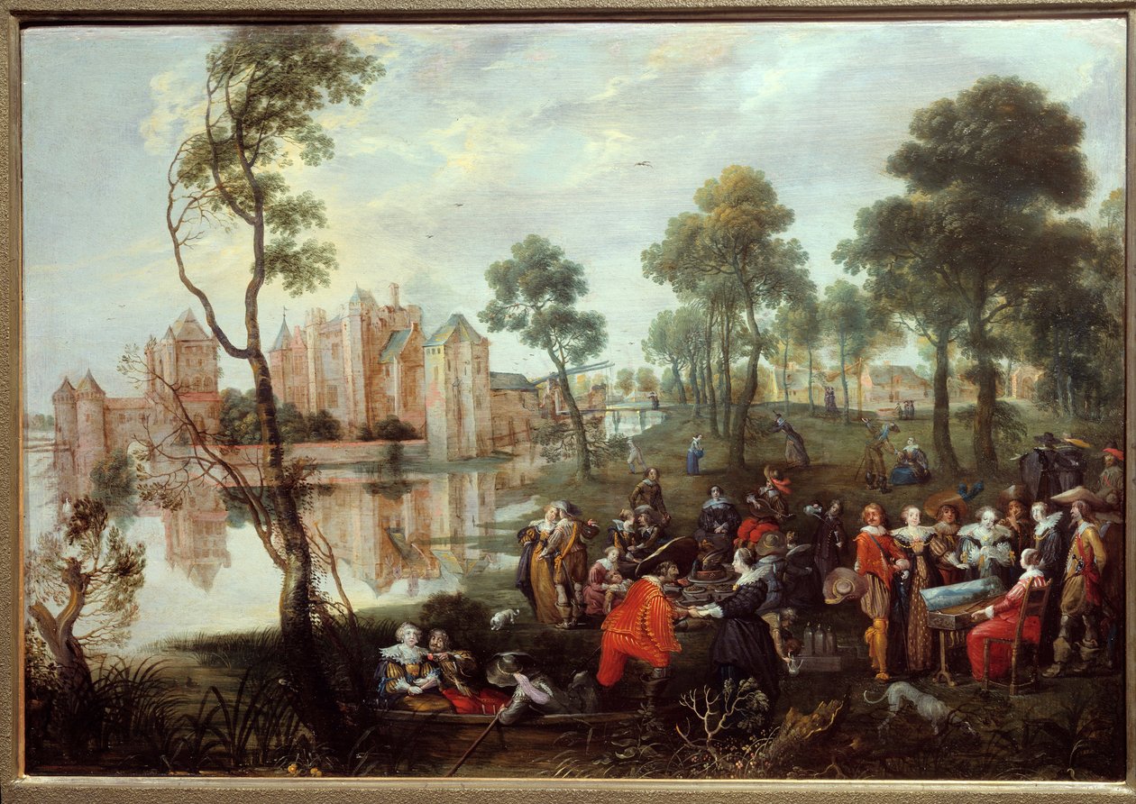 在 Gallant Scene 公园享用小吃。 Christophe Van der Lamen (1606-1651) 的绘画 作者 克里斯托夫·雅各布斯·范·德·拉曼