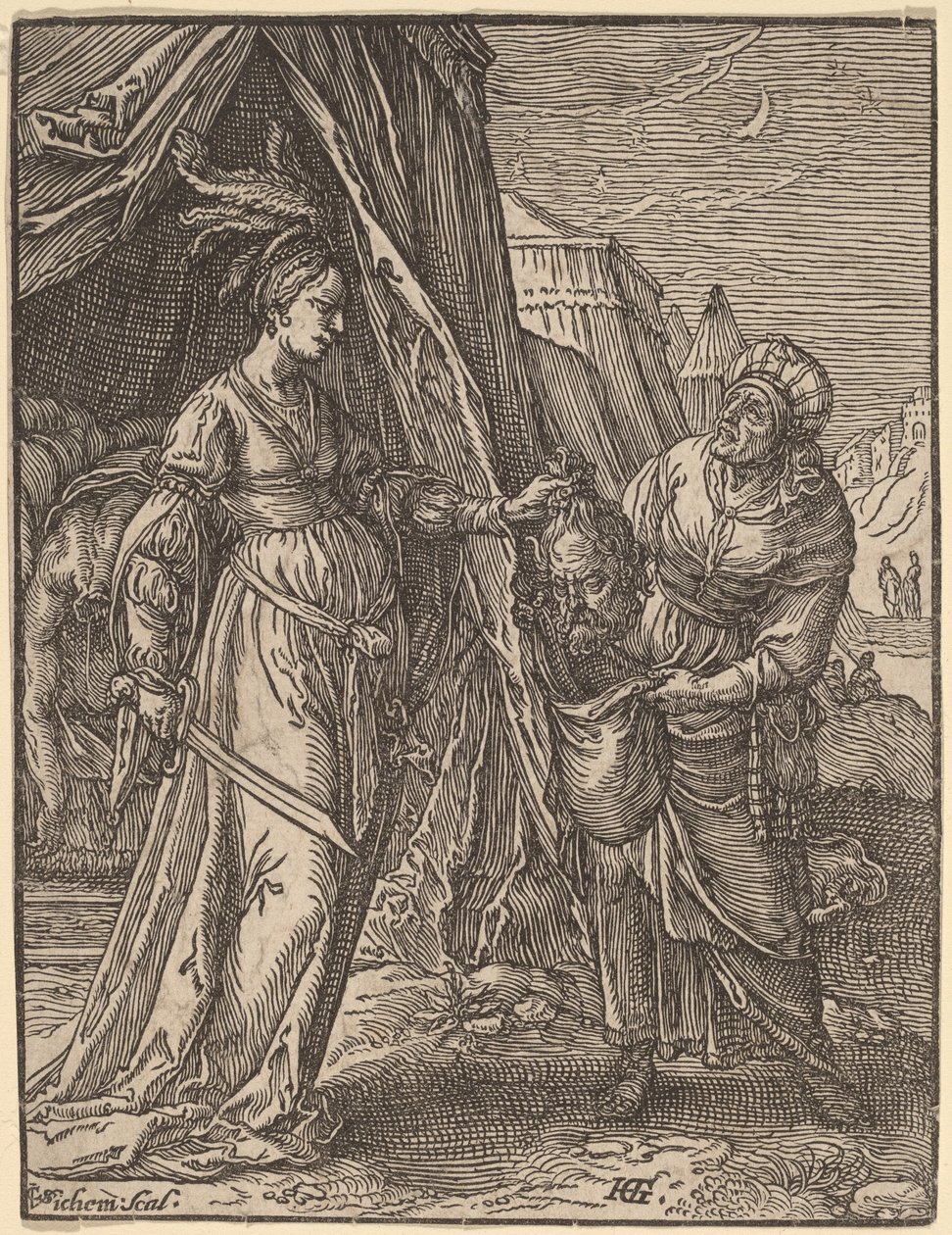 朱迪与霍洛芬尼的头颅 作者 Christoffel van Sichem I，根据 Hendrik Goltzius