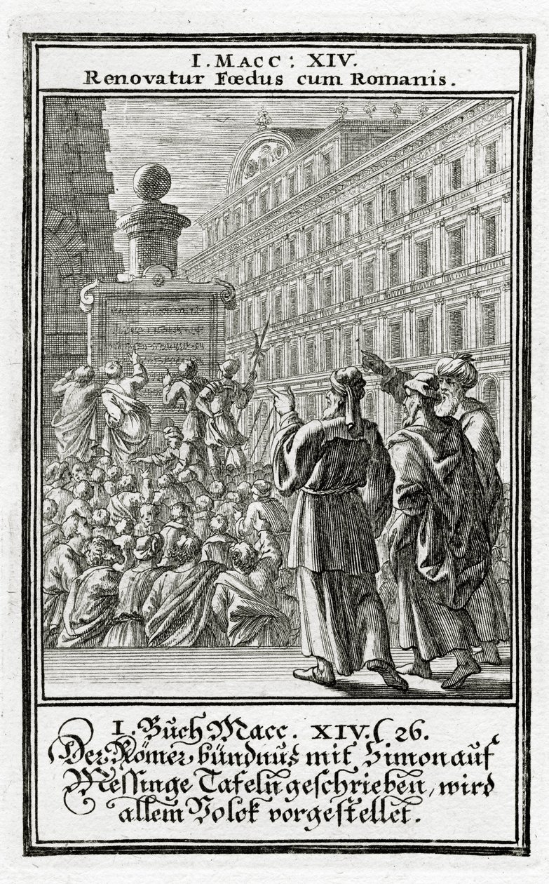 罗马与西蒙的联盟，写在厚颜无耻的木板上，呈现给民间，1 Maccabees 1695，1695 作者 克里斯多夫·韦格尔