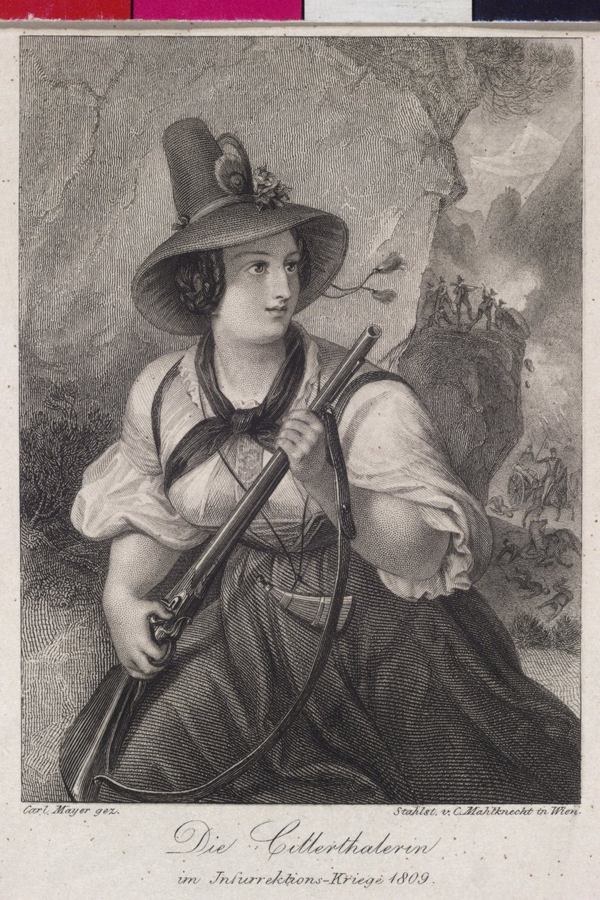 1809 年蒂罗尔人争取自由斗争中的齐勒塔尔山谷女孩（版画 作者 克里斯托夫·马尔克内希特
