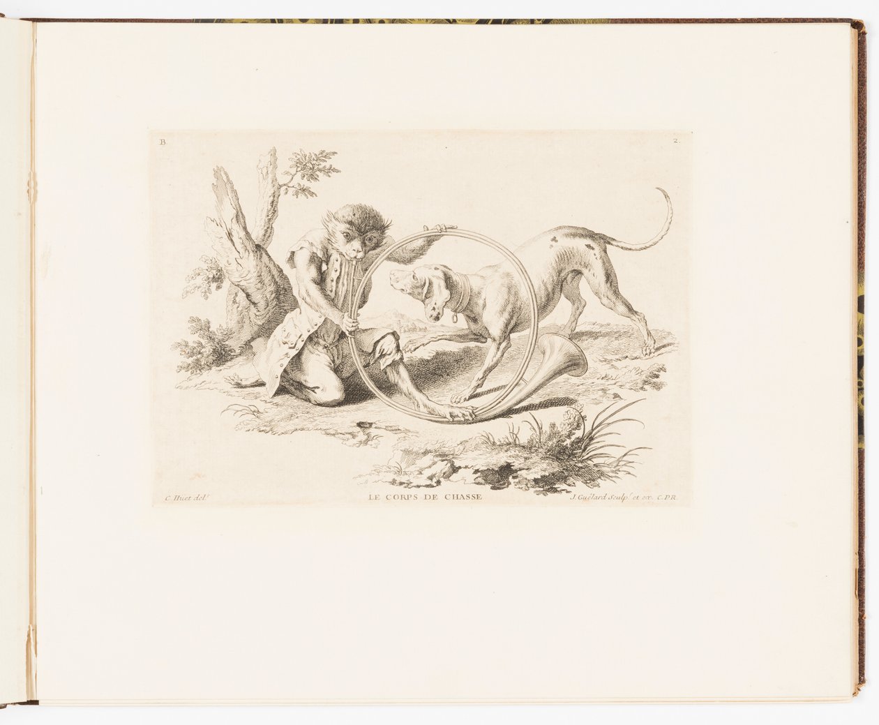 Plate 2, Le Corps de Chasse (The Hunting Horn), Singeries ou différentes actions de la vie humaine représentées par des singes (Monkey Antics or Different Actions of Human Life represented by Monkeys) 作者 克里斯多夫·休特