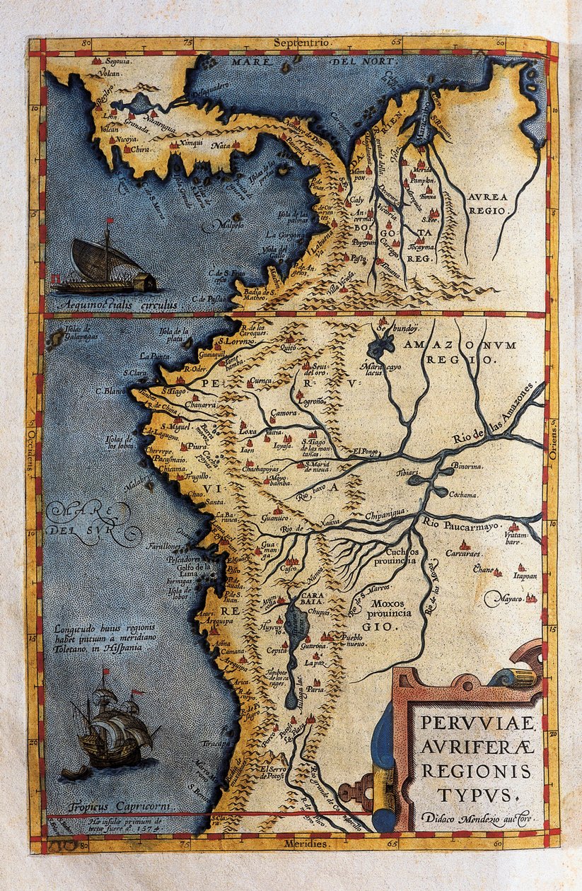秘鲁地图，来自 1570 年埃尔南多·德索托探险队的记录 作者 克里斯多夫·普兰汀