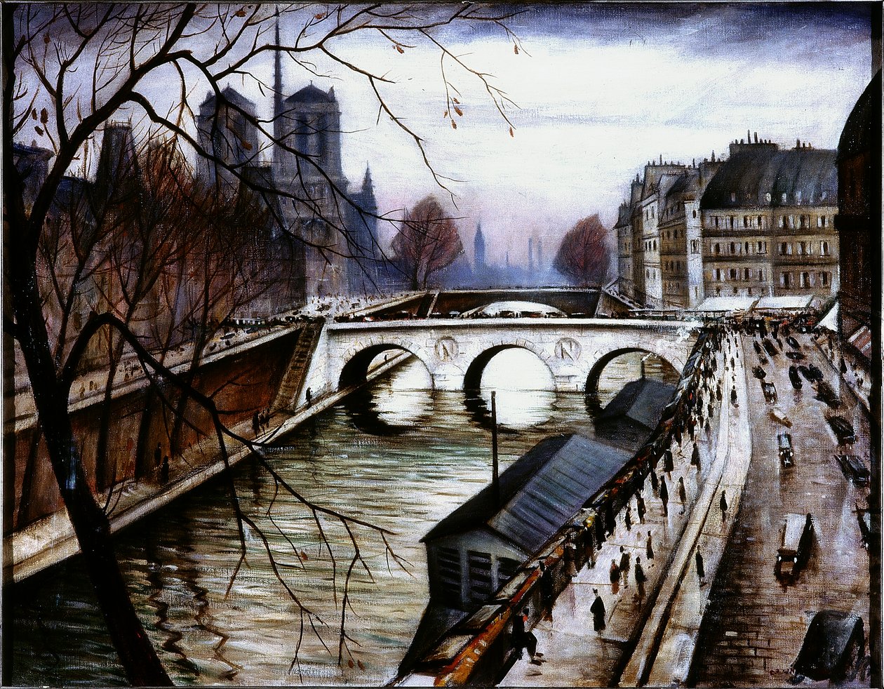 来自巴黎的Notre Dame来自Quai des Grands Augustins（画布上的油画和蛋彩画） 作者 克里斯托弗·理查德·怀恩·内文森