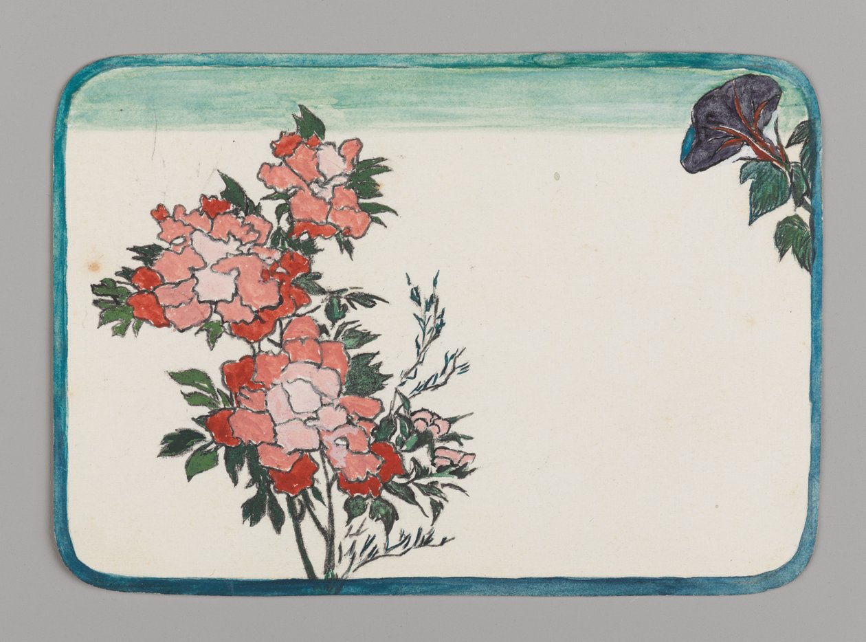 菊花和牵牛花小卡片，约 1880 年。水彩画 作者 克里斯托弗·格兰特·拉法格