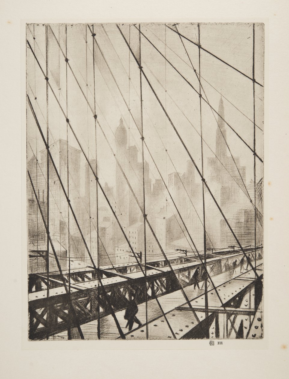 望穿布鲁克林大桥》，1921 年出版（蚀刻版画） 作者 克里斯托弗·理查德·怀恩·内文森