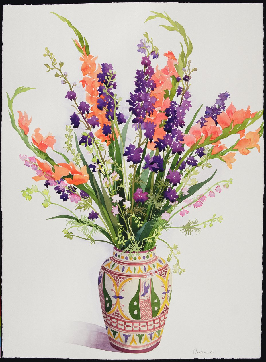 摩洛哥花瓶中的Larkspur和Gladioli（wc） 作者 克里斯托弗·莱兰