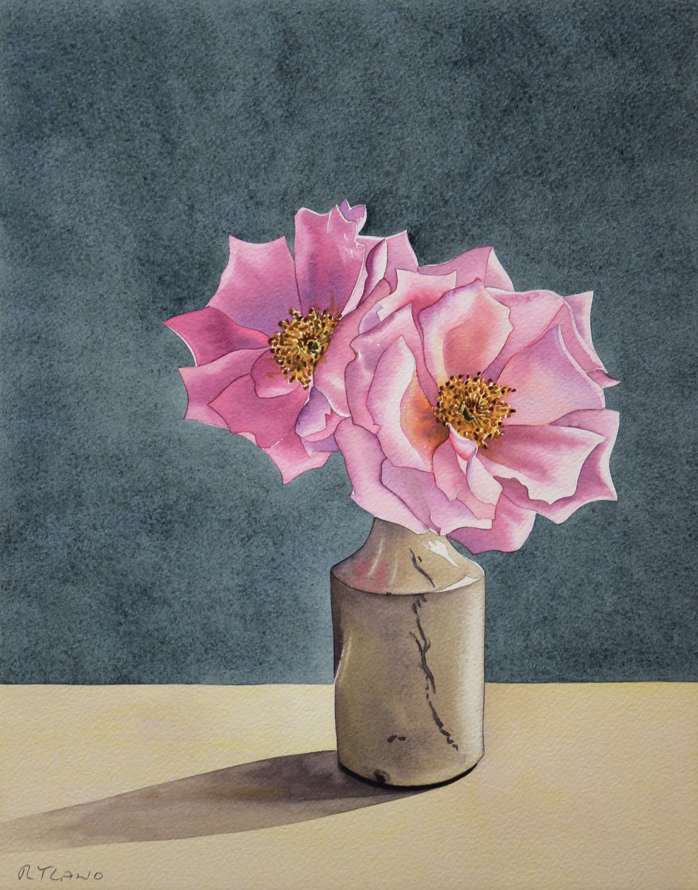 Two Late Roses (watercolour on paper) 作者 克里斯托弗·莱兰