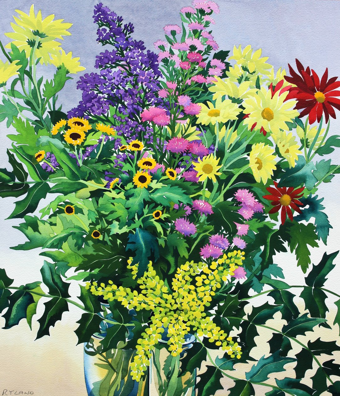 冬天的花朵和叶子（纸上水彩） 作者 克里斯托弗·莱兰