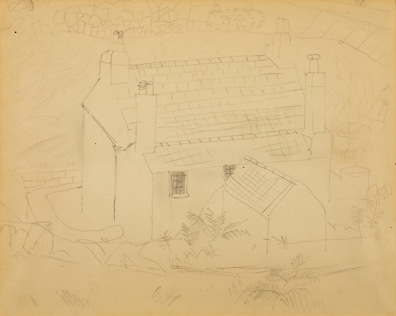 康沃尔郡的小屋（纸上铅笔画） 作者 克里斯托弗·伍德