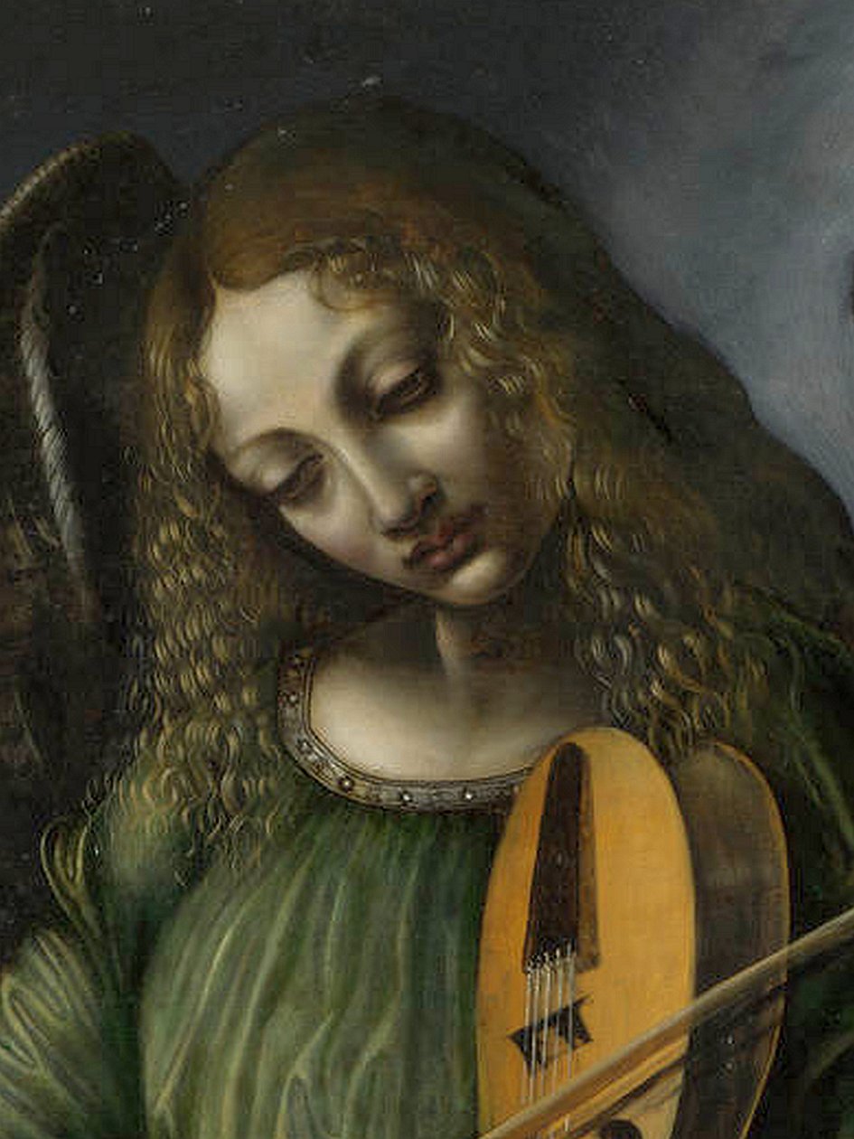 绿色的天使与vielle，是S. Francesco Altarpiece，米兰的一部分 作者 达芬奇圈子