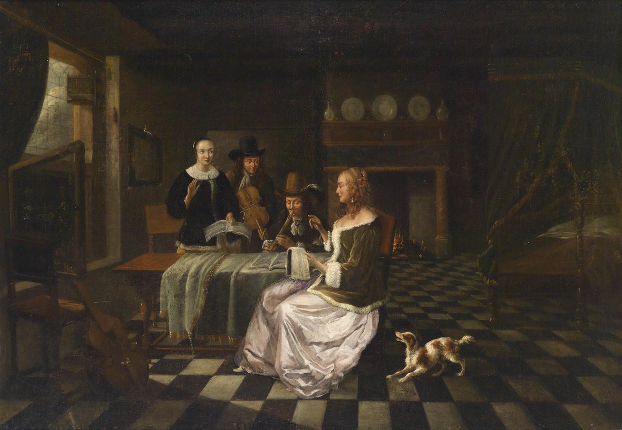 思域内部与四个人 作者 Pieter de Hooch圈子
