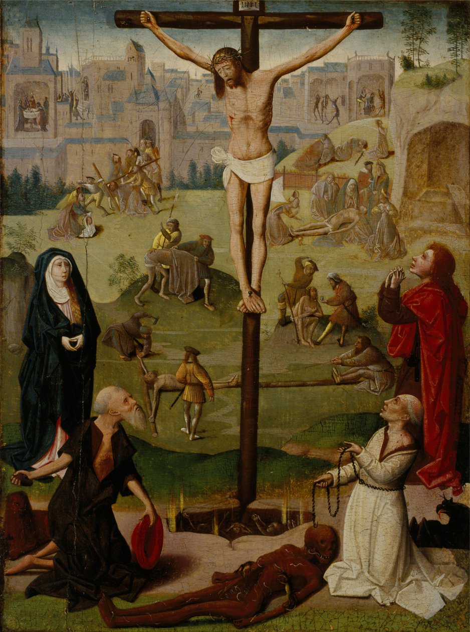 圣杰罗姆和圣多米尼克被钉十字架和激情中的场景 作者 Geertgen圈tot Sint Jans