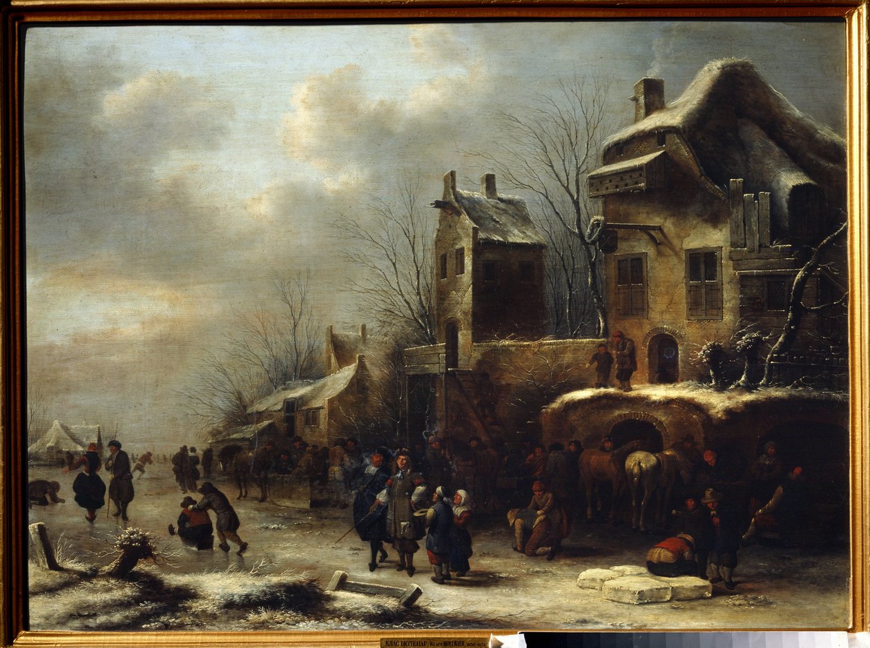 Patinoire sur une riviere（河上的溜冰场）。Claes Molenaer（克莱斯-莫伦纳）的绘画作品 作者 克拉斯·莫莱纳