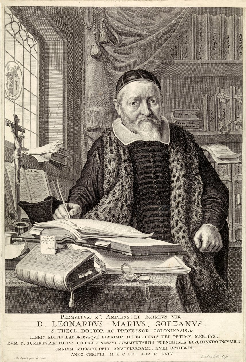D.Leonardus Marius Goezanus, pub.1654年的雕刻。 作者 克莱斯·科尼利斯松·莫亚特（Claes Corneliszoon Moeyaert）