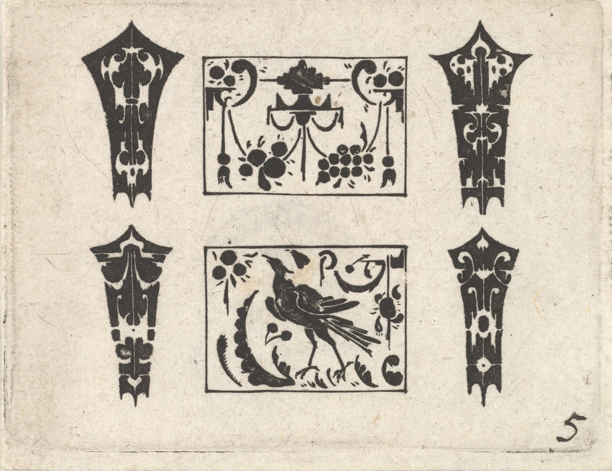 带有对称Schweifwerk图案的Blackwork打印，ca。 1620。 作者 克莱斯·詹斯·维舍
