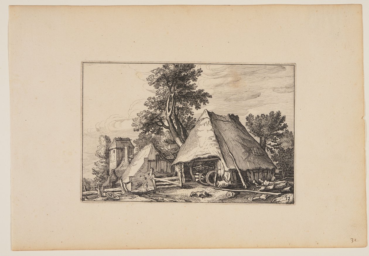 带车棚的农场，选自 Landscapes (Verscheyden aerdige Lanthuysen...) 作者 克拉斯·扬斯。维舍尔