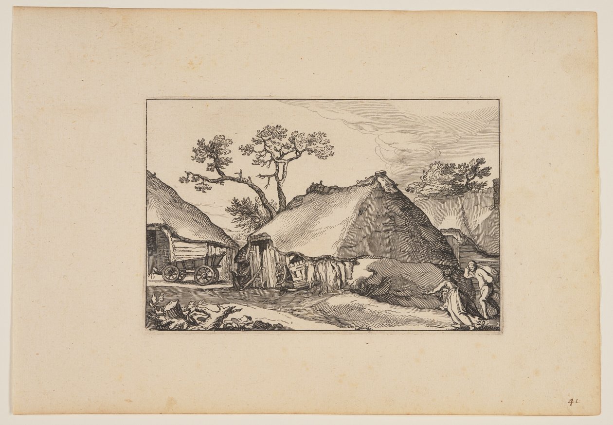 两座谷仓，车在左侧，选自风景画（Verscheyden aerdige Lanthuysen...） 作者 克拉斯·扬斯。维舍尔