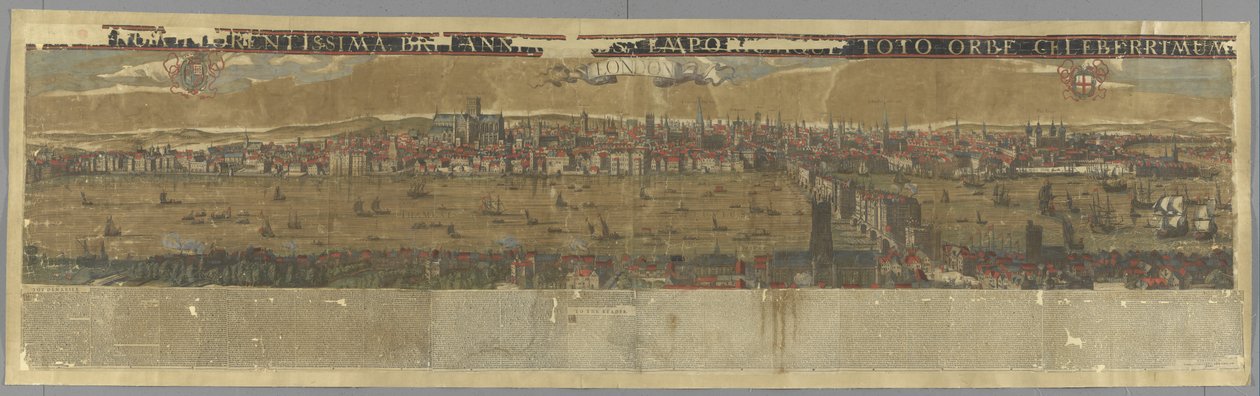 泰晤士河景观，伦敦桥，"Londinium Florentissima Britanniae urls emporiumque toto orbe celeberrimum。伦敦 作者 克莱斯·詹斯·维舍