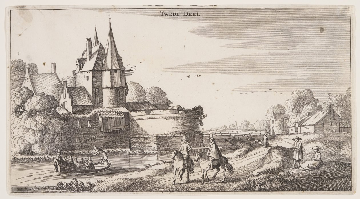 有堡垒的村庄旁的乡间小路，选自风景画 (Playsante Lantschappen) 作者 克拉斯·扬什·维舍尔二世